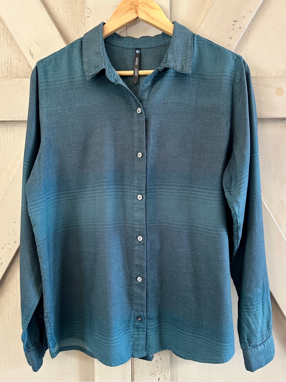 KÜHL Strata Long Sleeve Button Down Shirt Blue Teal Cotton Lenzing Women’s L